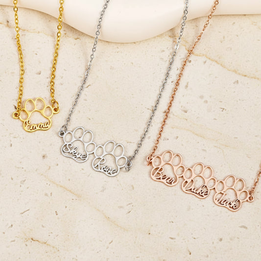 Custom Combined Pet Paw Names Necklace