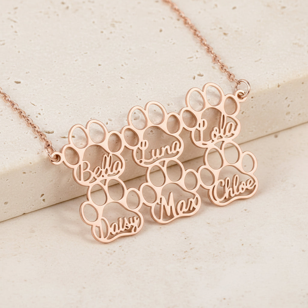 Custom Combined Pet Paw Names Necklace
