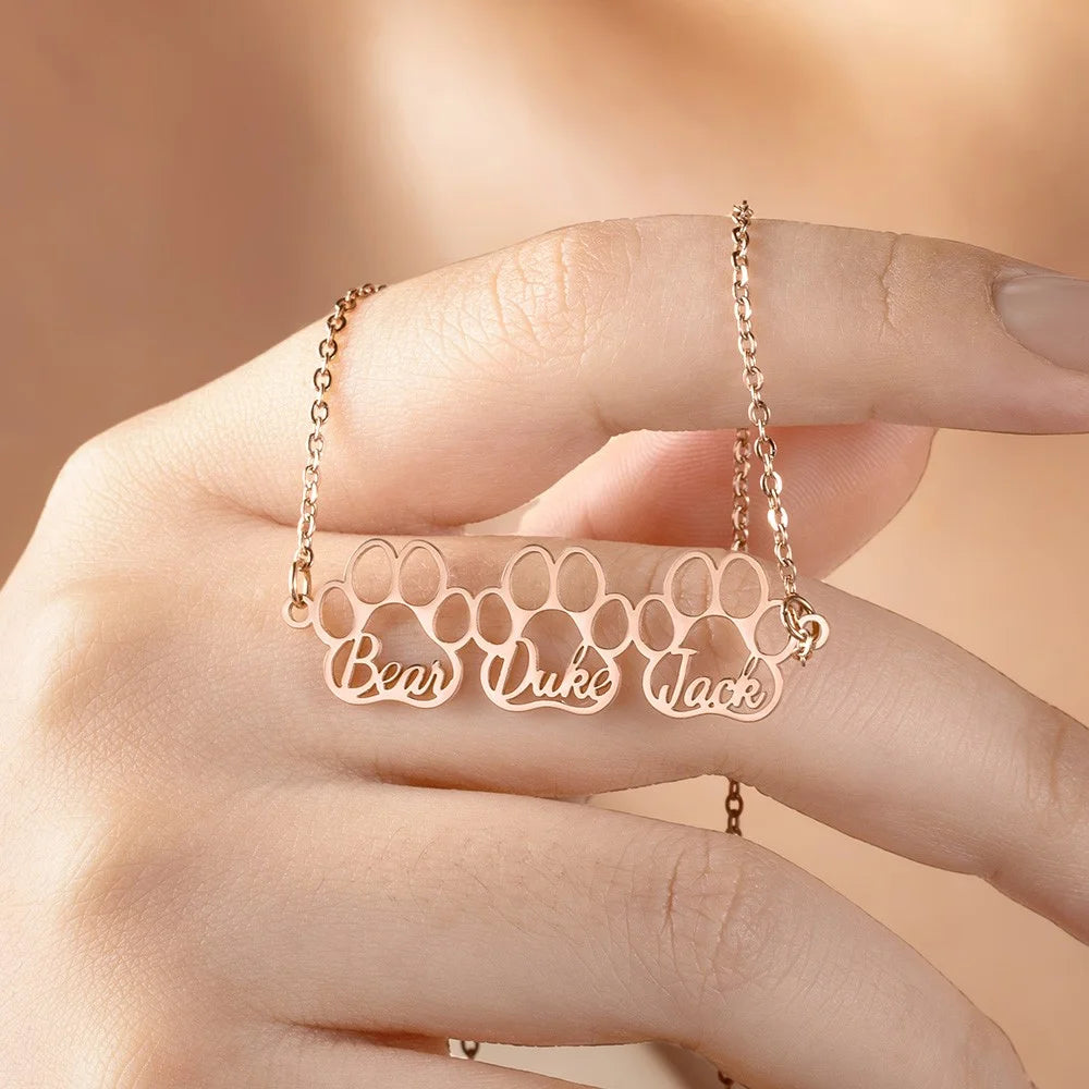 Custom Combined Pet Paw Names Necklace