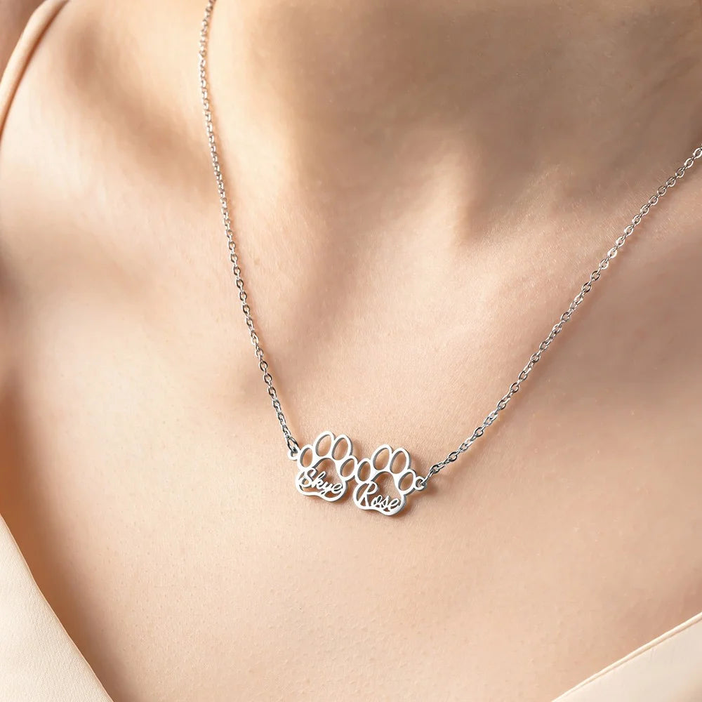 Custom Combined Pet Paw Names Necklace