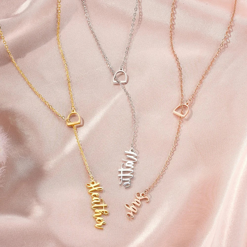 Personalized Name Stirrup Lariat Necklace
