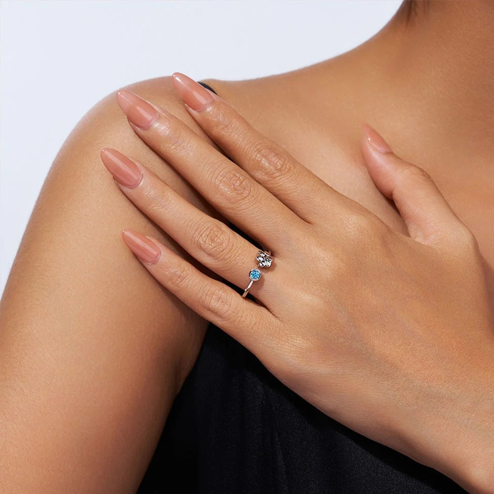 Custom Pet Paw Initial Birthstone Ring