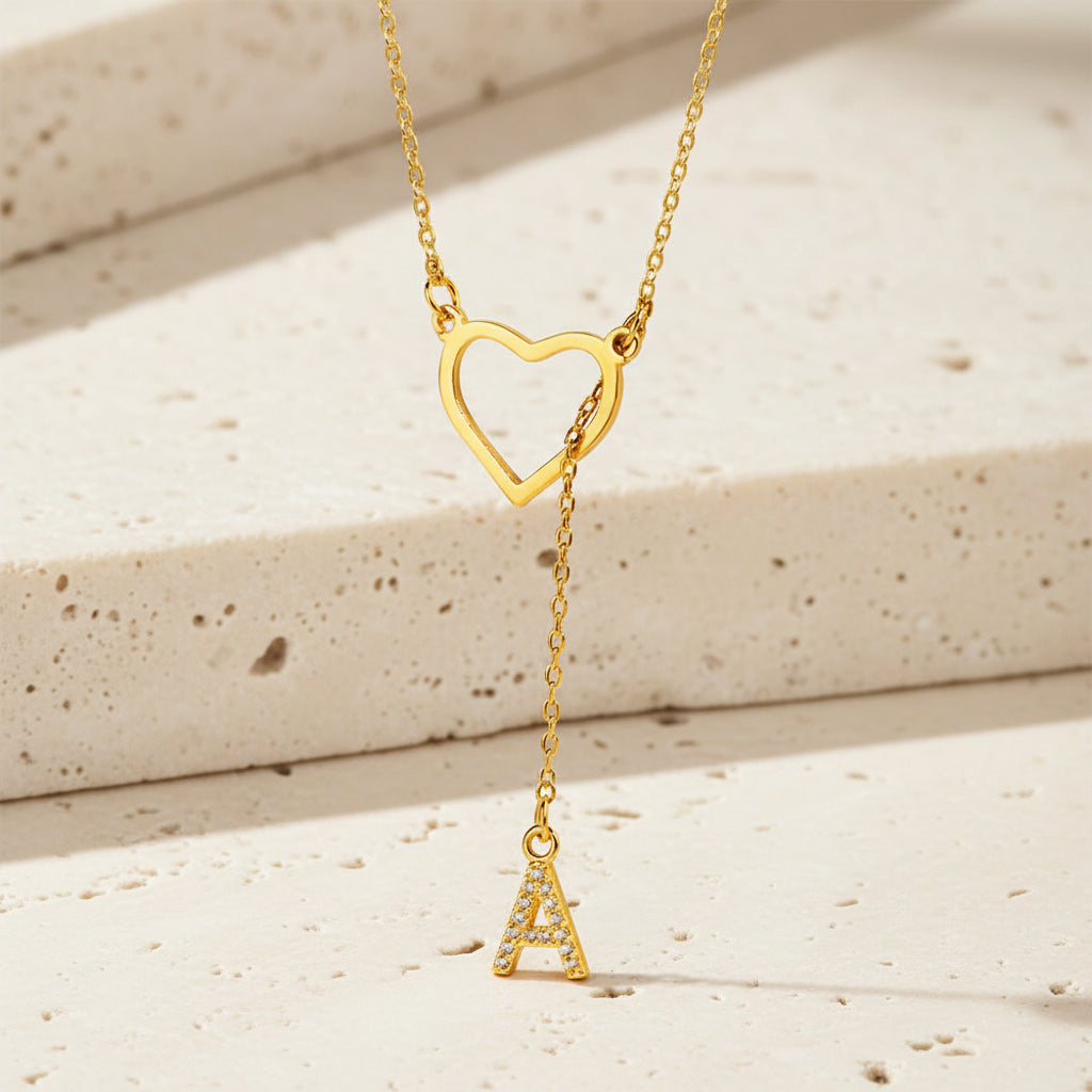 Custom Initial Heart Lariat Necklace
