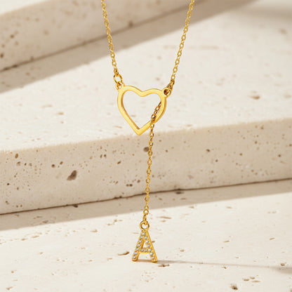 Custom Initial Heart Lariat Necklace