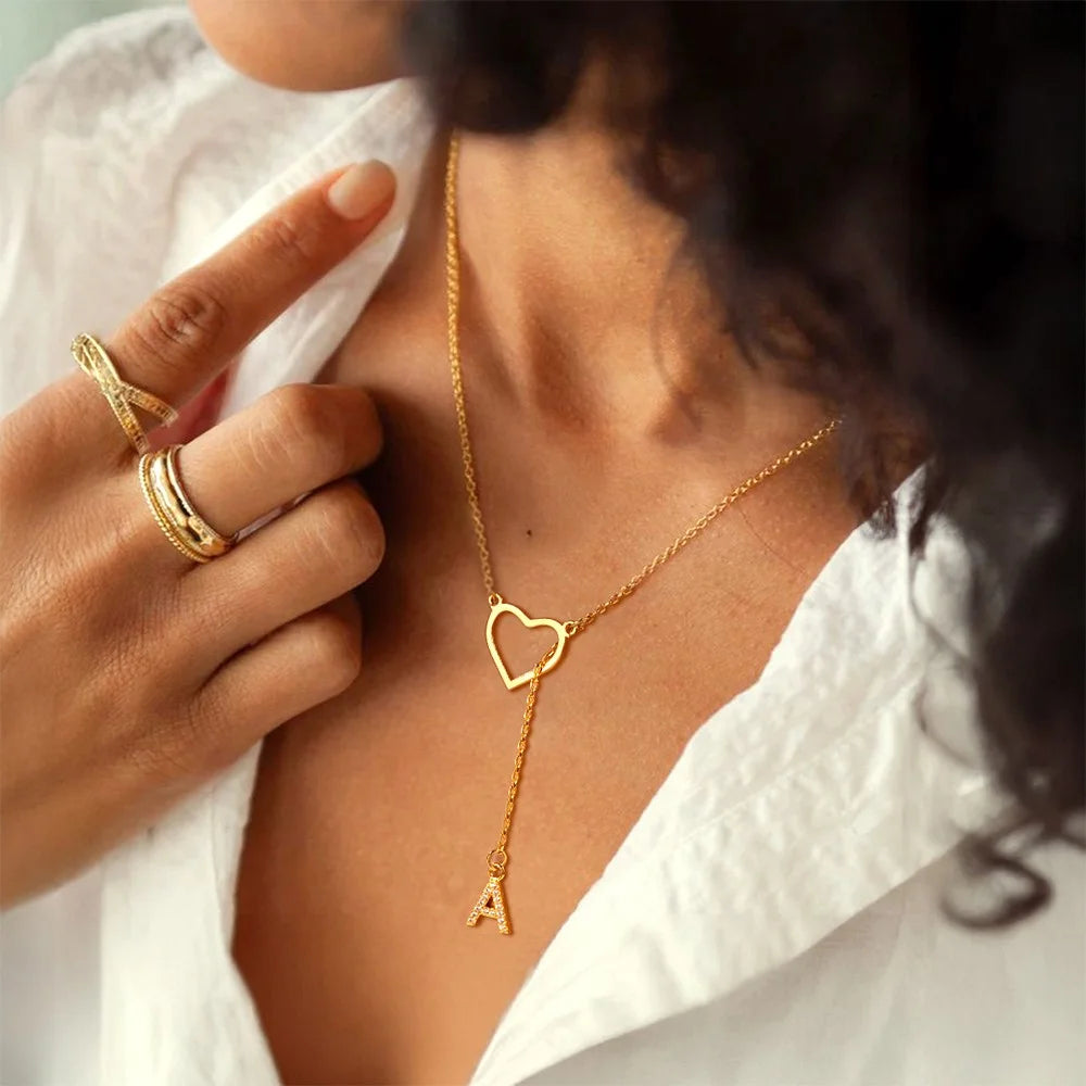 Custom Initial Heart Lariat Necklace
