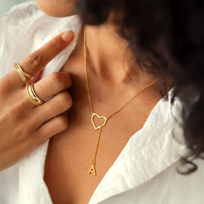Custom Initial Heart Lariat Necklace