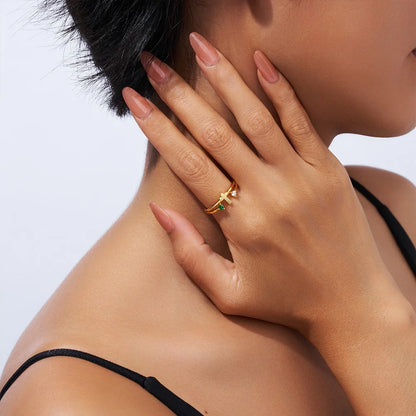Custom Two Birthstones Engraved Cross Ring