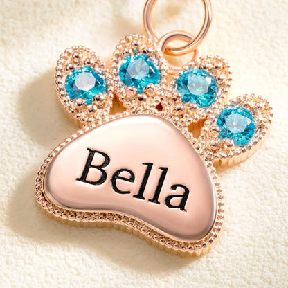 Custom Engraved Name Pet Paw Necklace with Birthstones