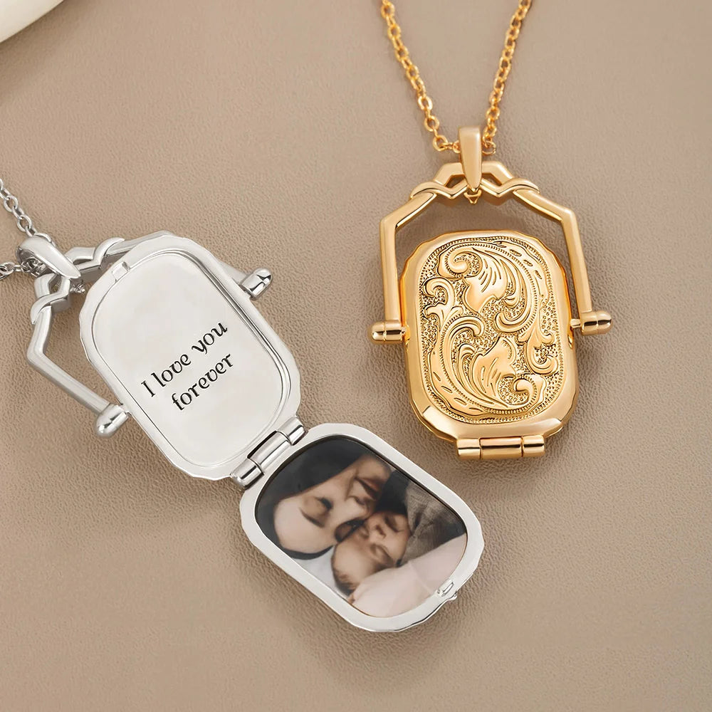 Custom Vintage Engraved Photo Locket Necklace
