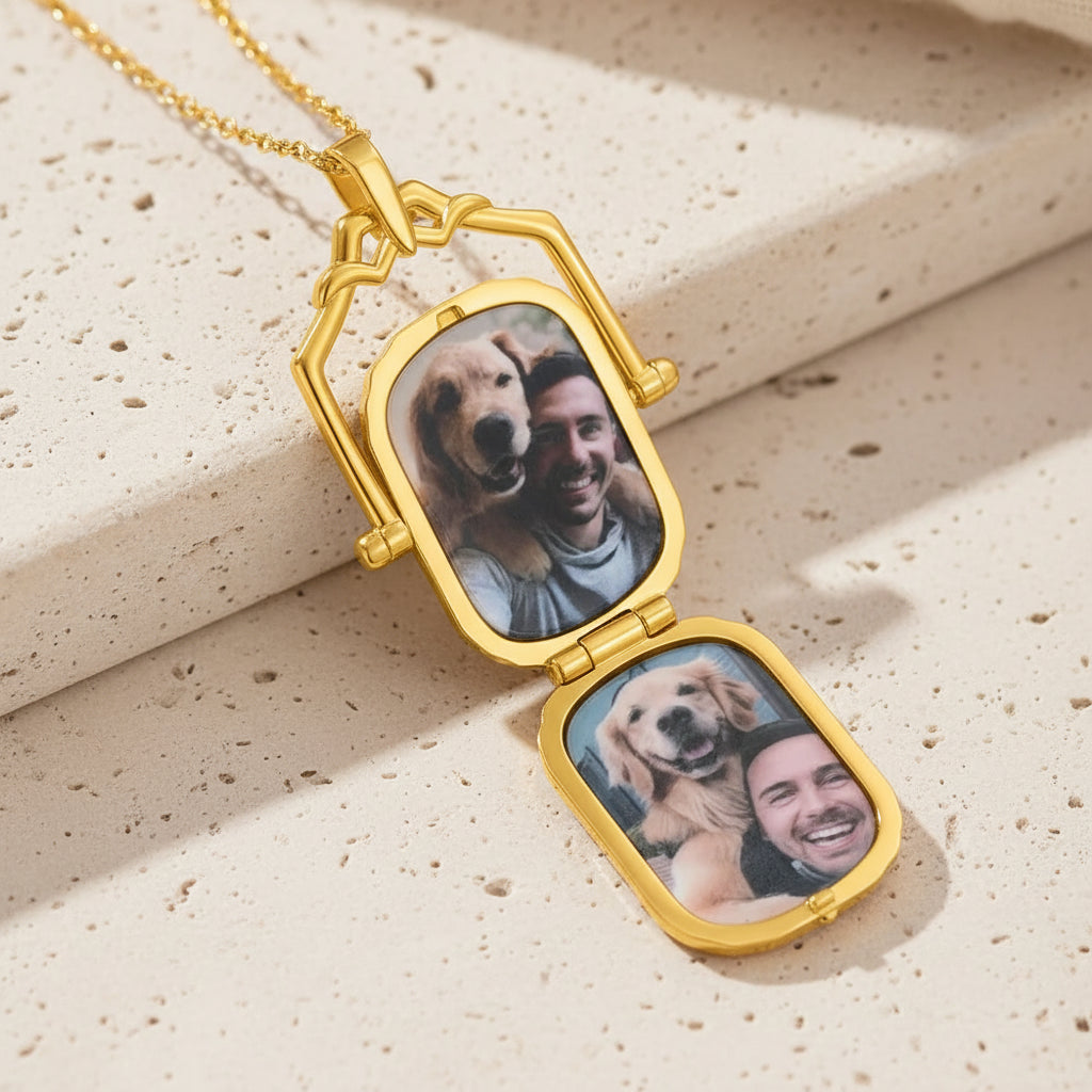 Custom Vintage Engraved Photo Locket Necklace