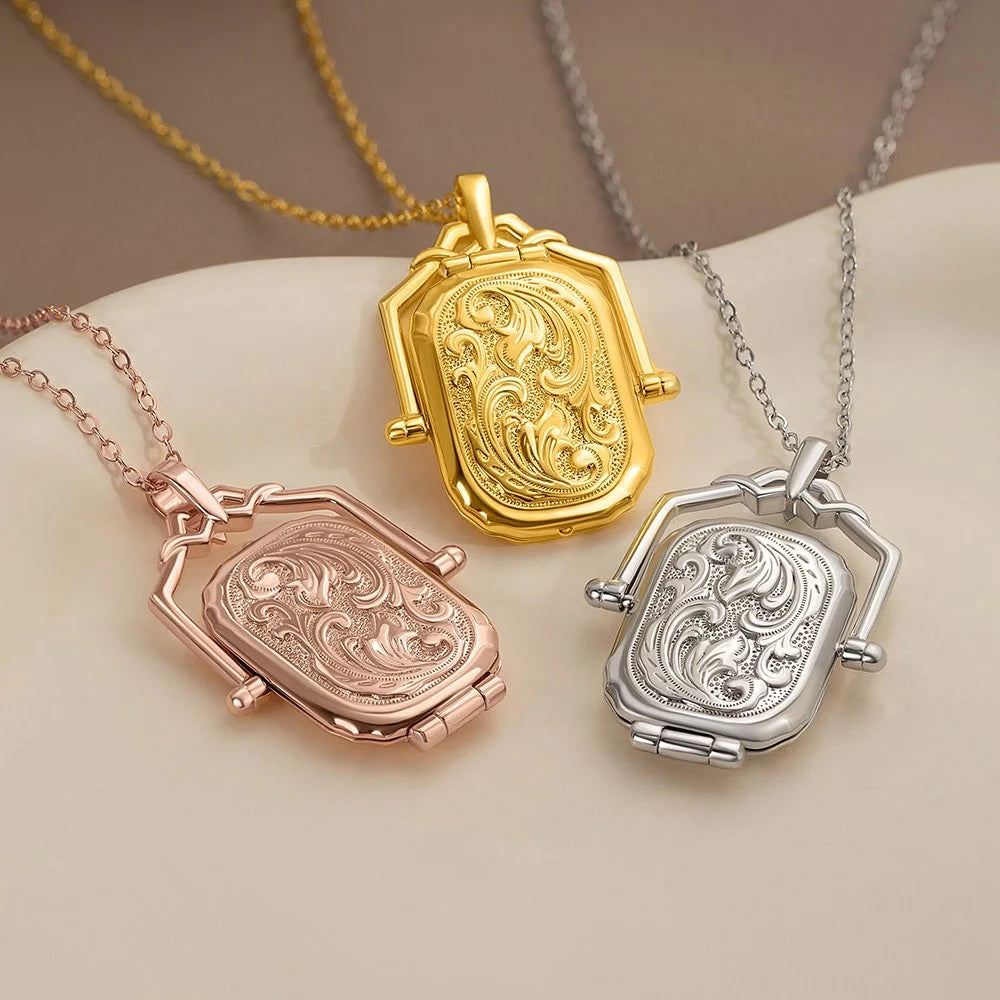 Custom Vintage Engraved Photo Locket Necklace