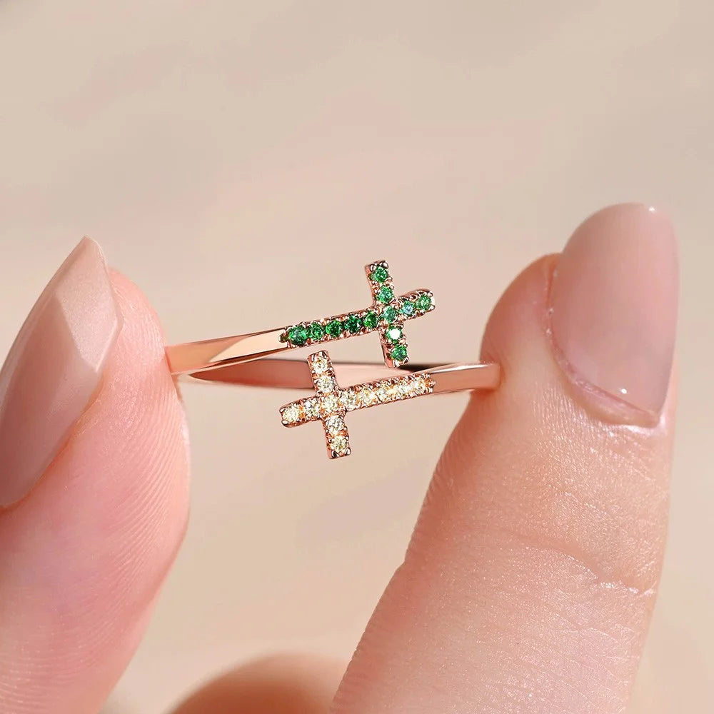 Custom Engraved Double Birthstone Cross Ring