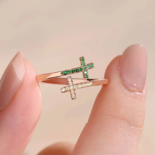 Custom Engraved Double Birthstone Cross Ring