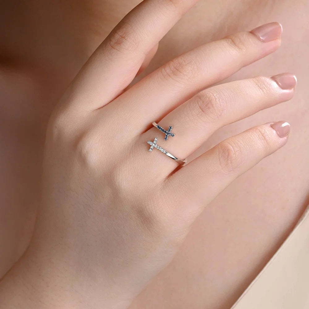 Custom Engraved Double Birthstone Cross Ring