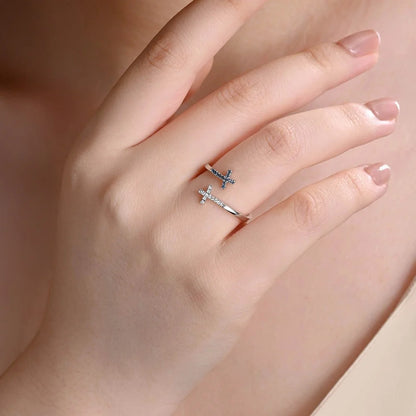 Custom Engraved Double Birthstone Cross Ring