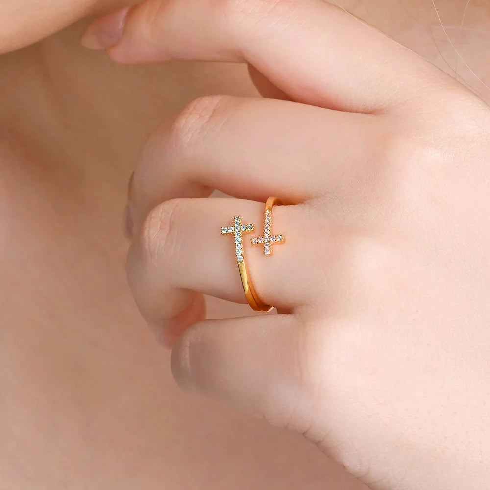 Custom Engraved Double Birthstone Cross Ring