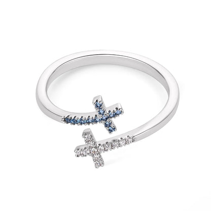 Custom Engraved Double Birthstone Cross Ring