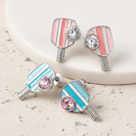 Custom Retro Pickleball Birthstone Stud Earrings