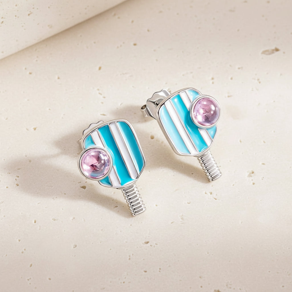 Custom Retro Pickleball Birthstone Stud Earrings