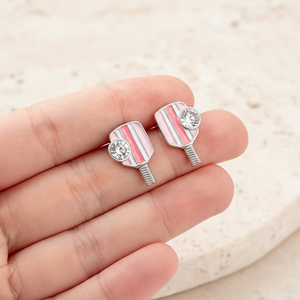 Custom Retro Pickleball Birthstone Stud Earrings