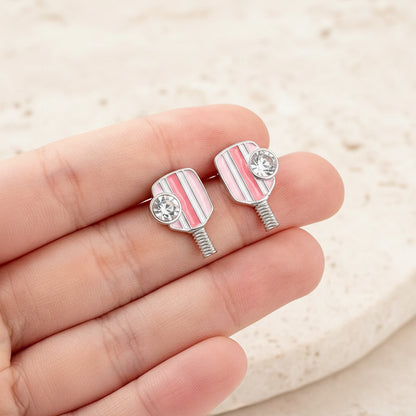 Custom Retro Pickleball Birthstone Stud Earrings