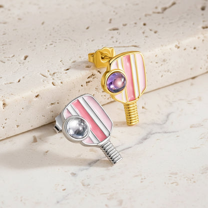 Custom Retro Pickleball Birthstone Stud Earrings