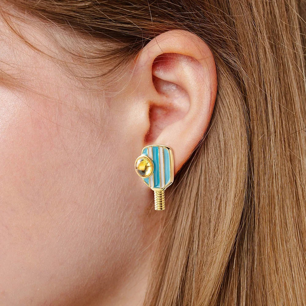 Custom Retro Pickleball Birthstone Stud Earrings