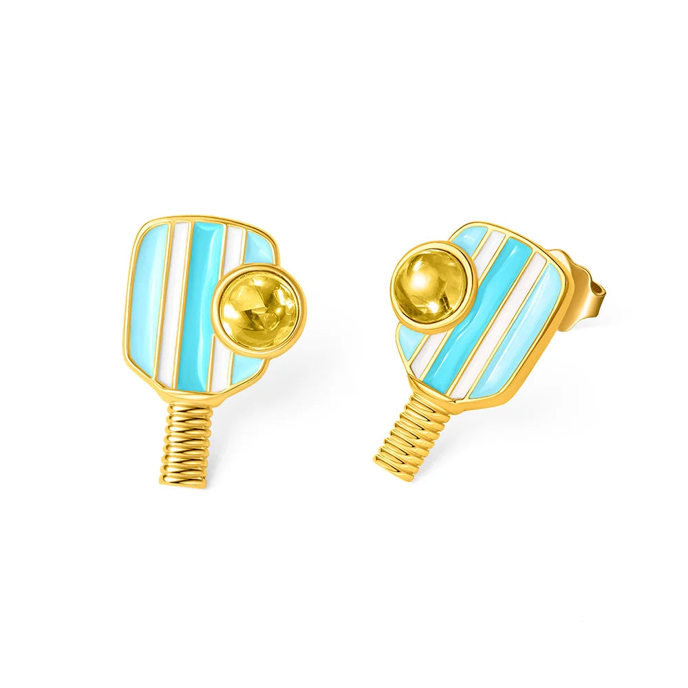 Custom Retro Pickleball Birthstone Stud Earrings