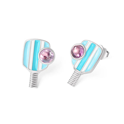 Custom Retro Pickleball Birthstone Stud Earrings