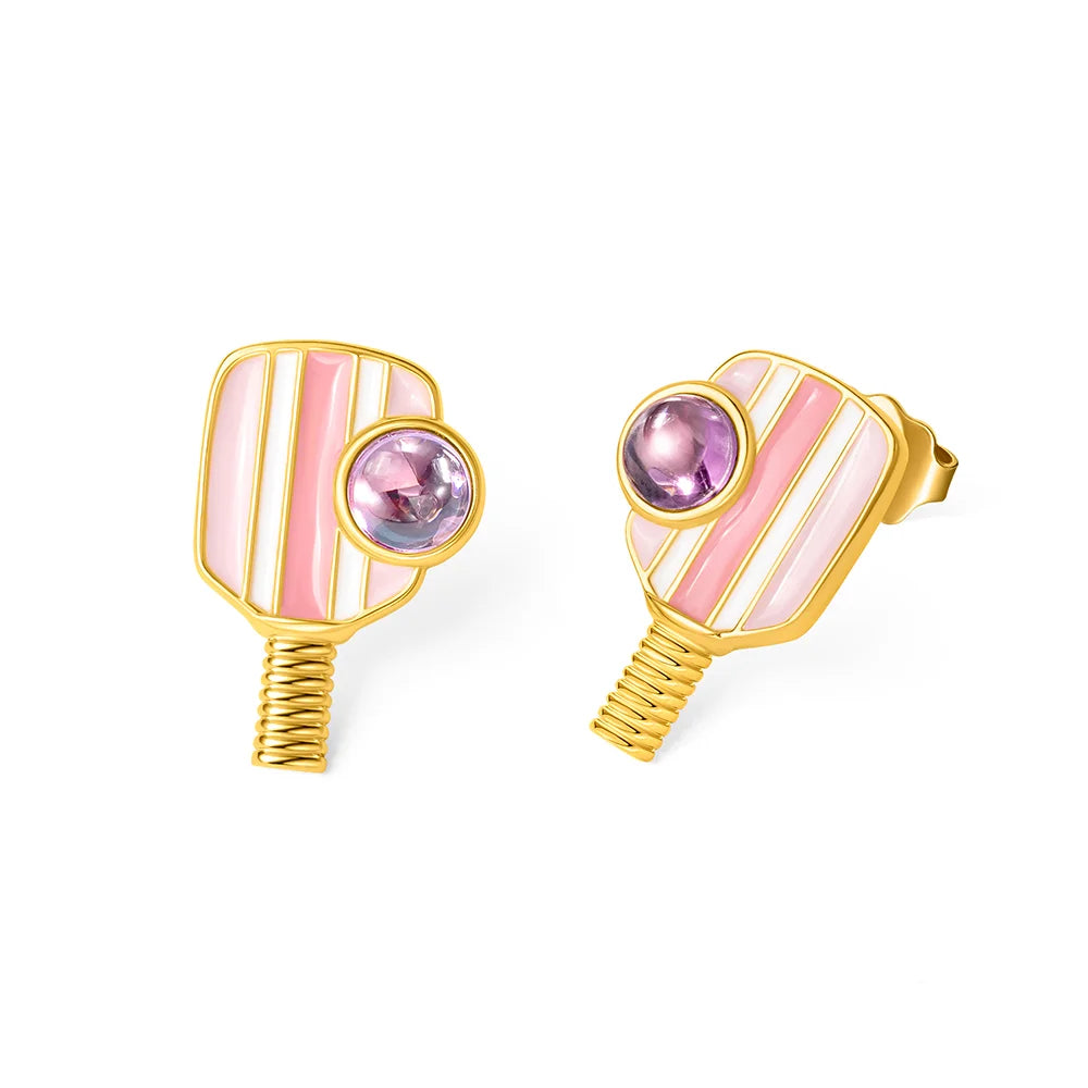 Custom Retro Pickleball Birthstone Stud Earrings