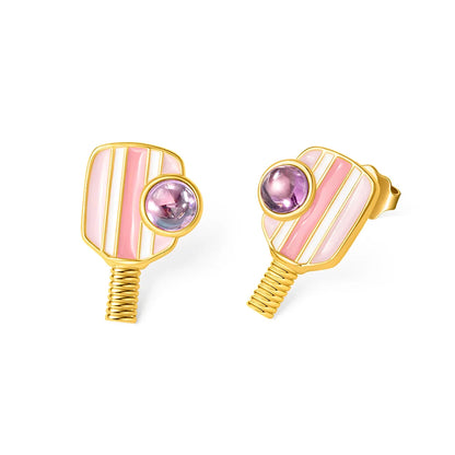 Custom Retro Pickleball Birthstone Stud Earrings