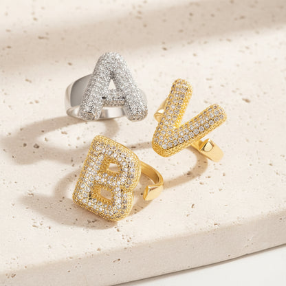 Personalized Pave Bubble Initial Ring