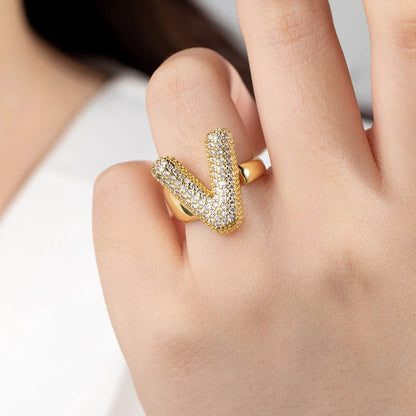 Personalized Pave Bubble Initial Ring