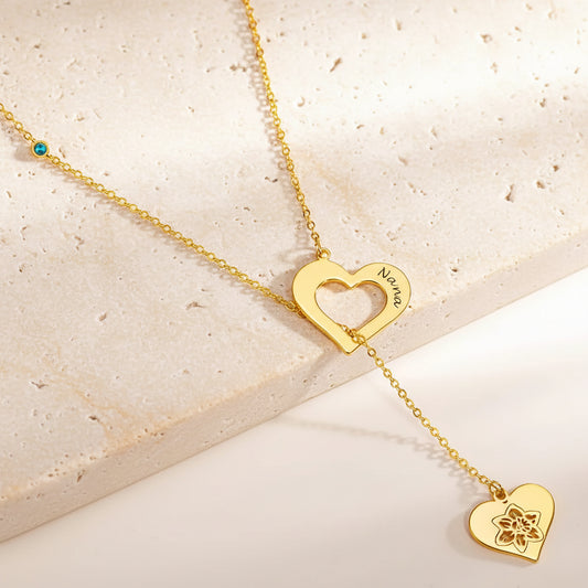Custom Engraved Heart Birth Flower Necklace