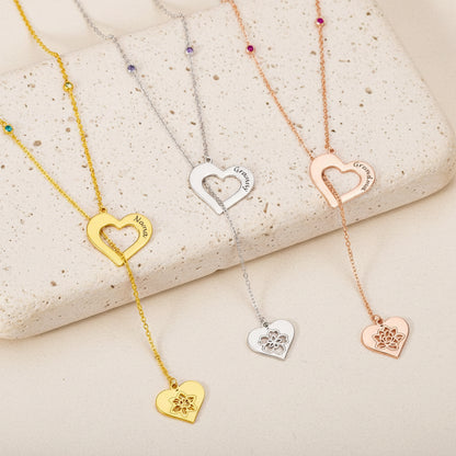 Custom Engraved Heart Birth Flower Necklace