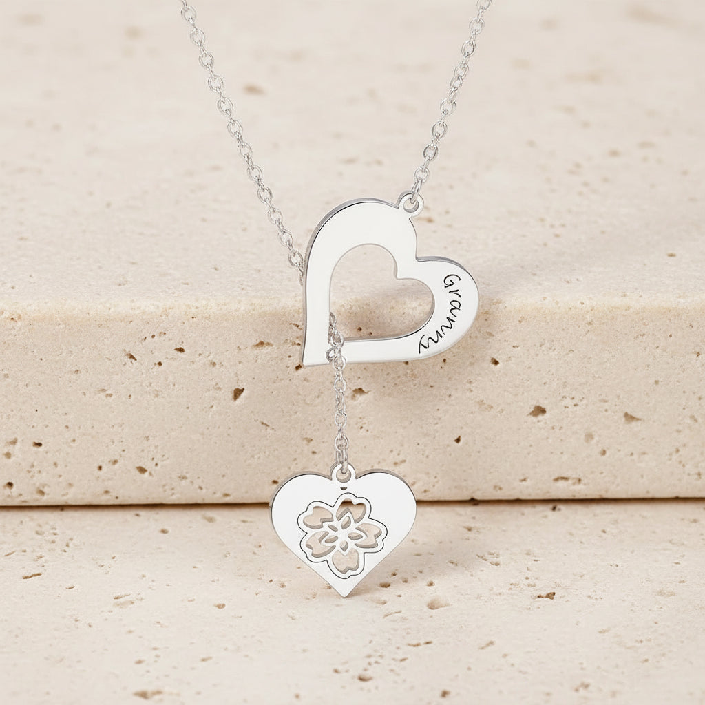 Custom Engraved Heart Birth Flower Necklace