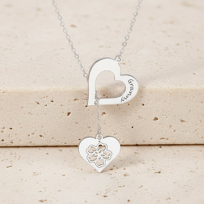 Custom Engraved Heart Birth Flower Necklace