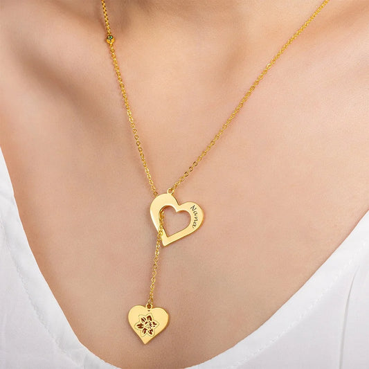 Custom Engraved Heart Birth Flower Necklace