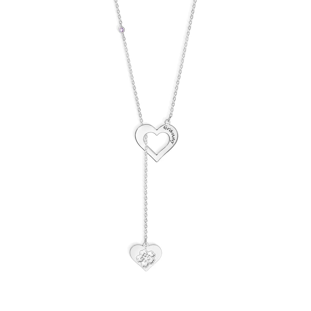Custom Engraved Heart Birth Flower Necklace