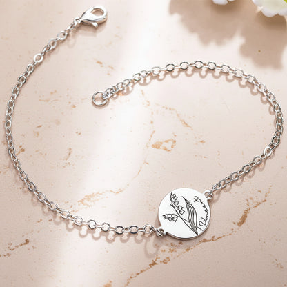 Custom Engraved Birth Flower & Name Bracelet