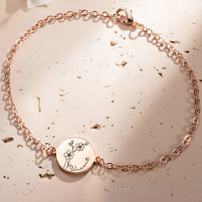 Custom Engraved Birth Flower & Name Bracelet