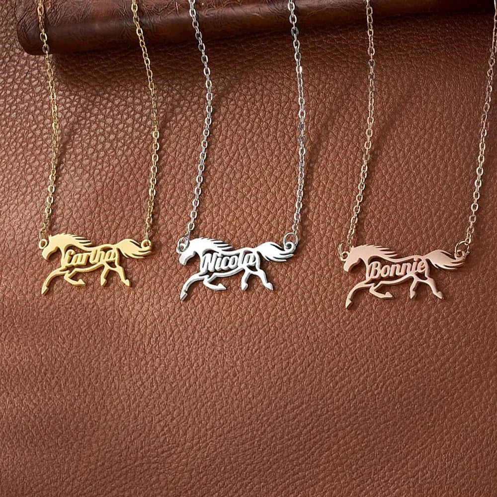 Personalized Name Horse Necklace