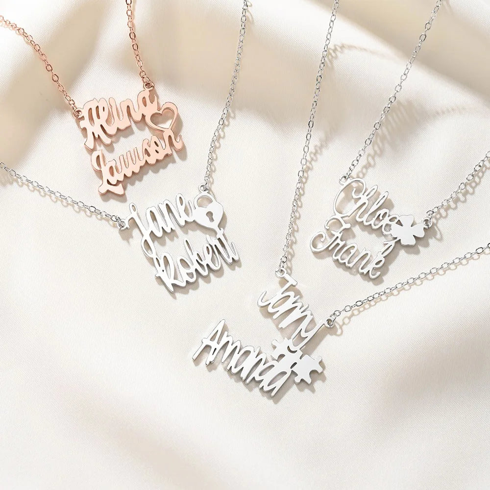 Personalized Double Name Necklace with Symbol