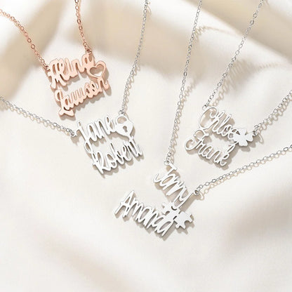 Personalized Double Name Necklace with Symbol