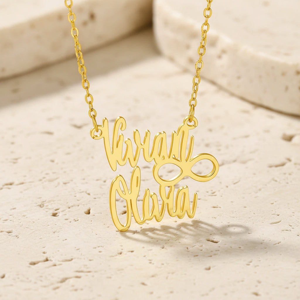 Personalized Double Name Necklace with Symbol