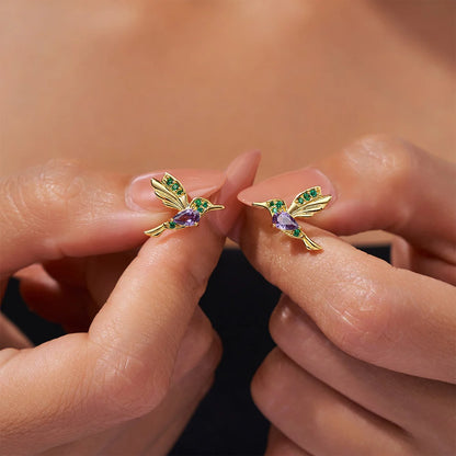 Custom Hummingbird Birthstone Stud Earrings
