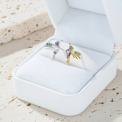 Custom Hummingbird Birthstone Stud Earrings