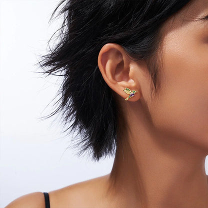 Custom Hummingbird Birthstone Stud Earrings