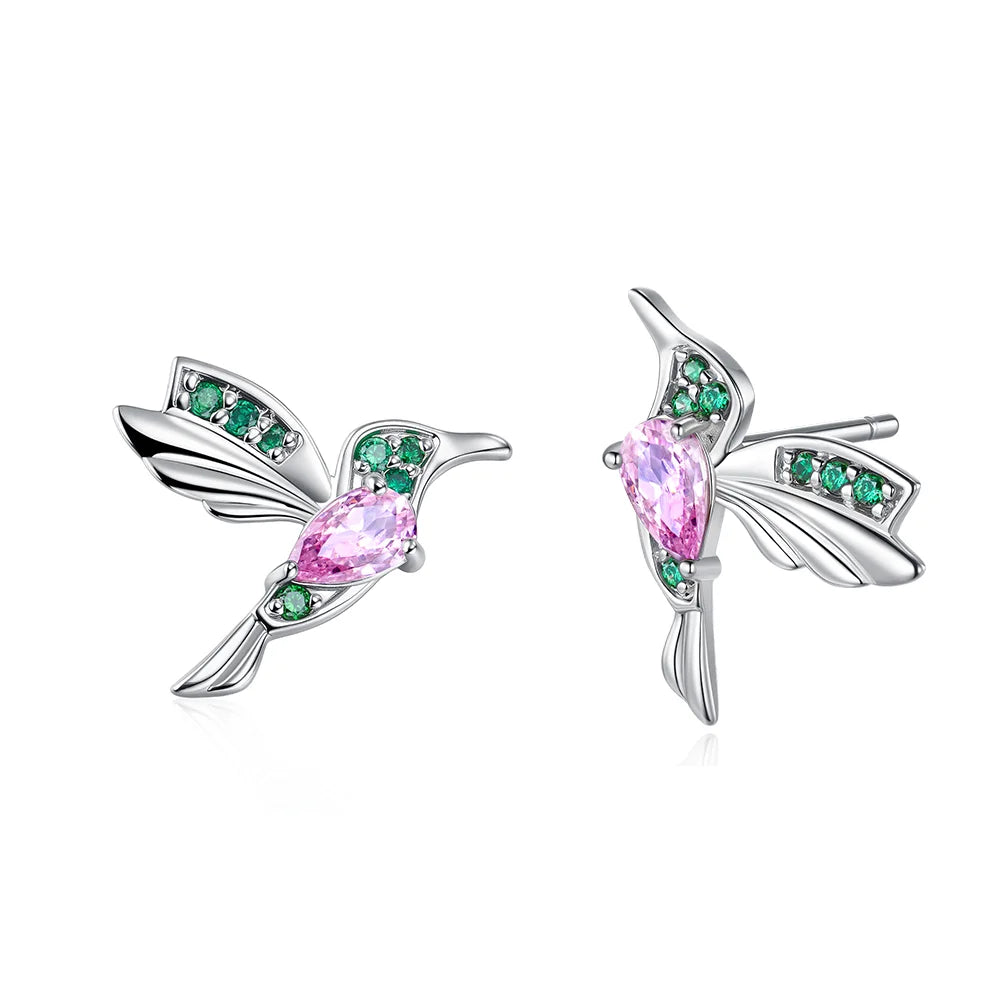 Custom Hummingbird Birthstone Stud Earrings