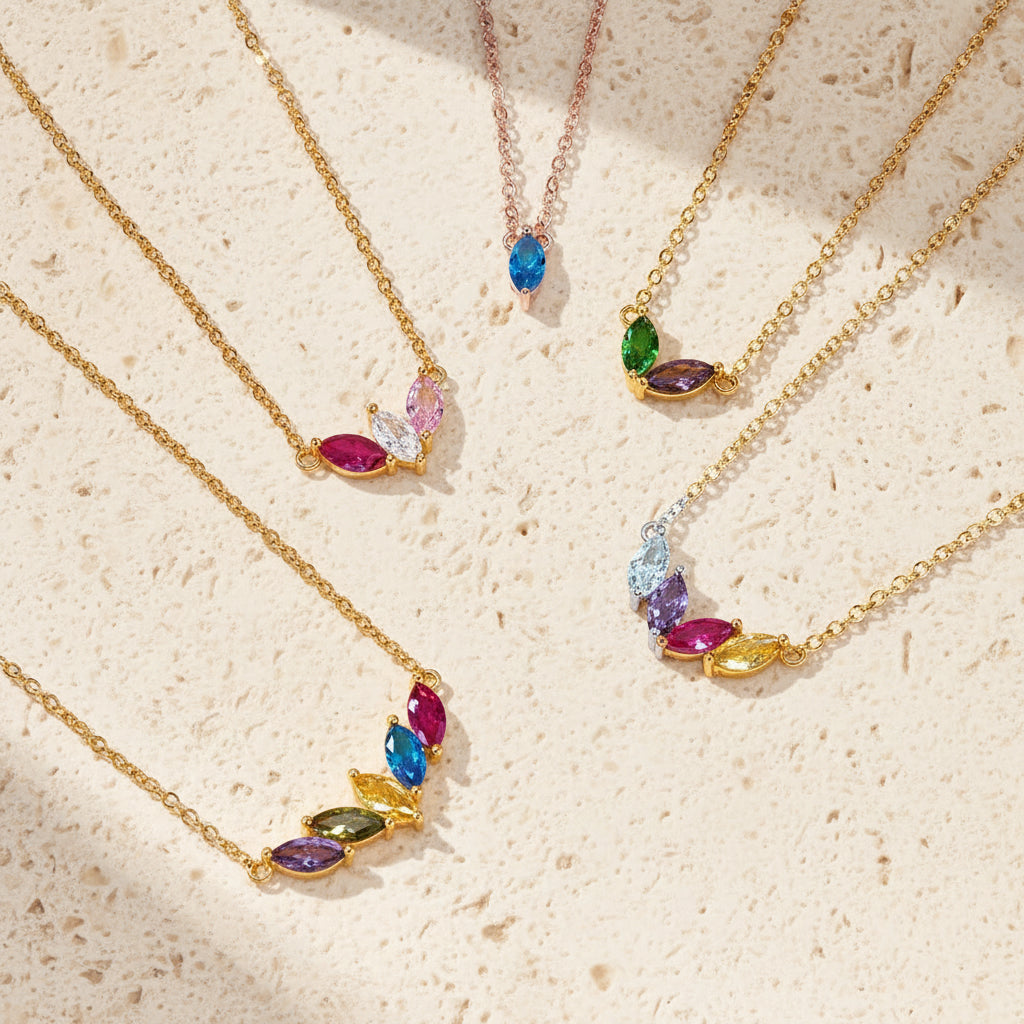 Custom 1-7 Marquise Birthstones Necklace